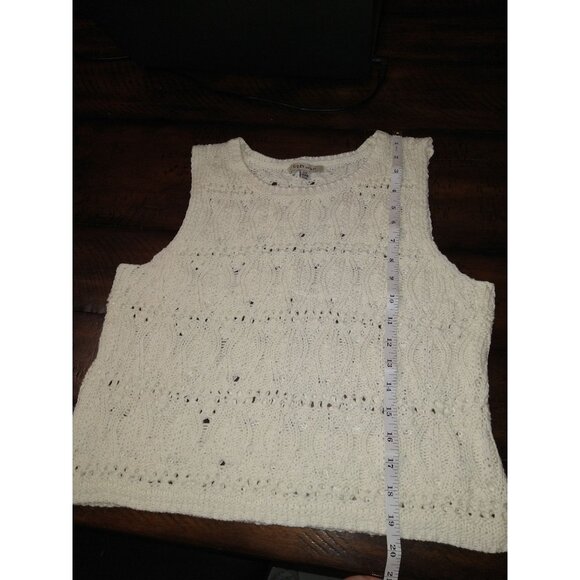 Vintage-Inspired Cream Knit Sleeveless Top S Cozy Casual - Picture 11 of 14